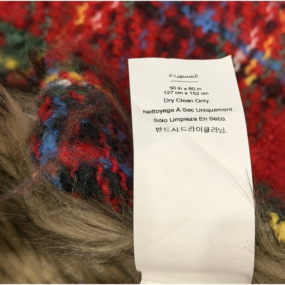 Pottery Barn Stewart Plaid Faux Fur Back Throw Throw Blanket Red Yellow 50x60 - Picture 6 of 7